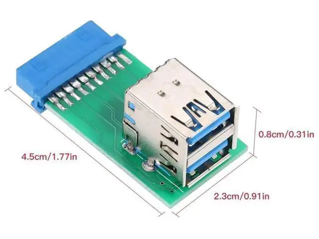 Alt view image 2 of 6 - Vertical Dual USB 3.0 A Female to Motherboard 20Pin Header Adapter, 90° Angle PCBA for Internal Front Panel USB Expansion