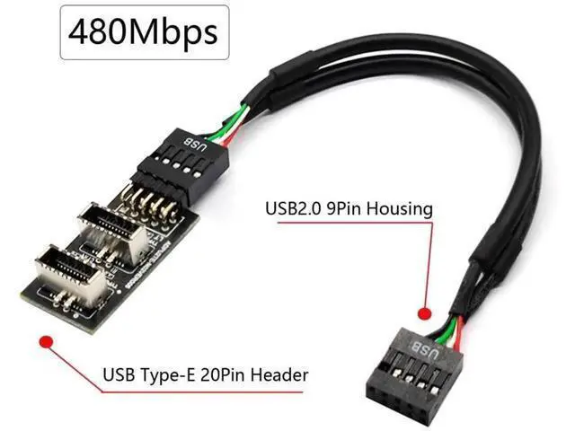 Alt view image 5 of 7 - USB 2.0 9Pin/10Pin to Dual USB 3.1 Type E Female Adapter, Motherboard Header Extension for Front Panel