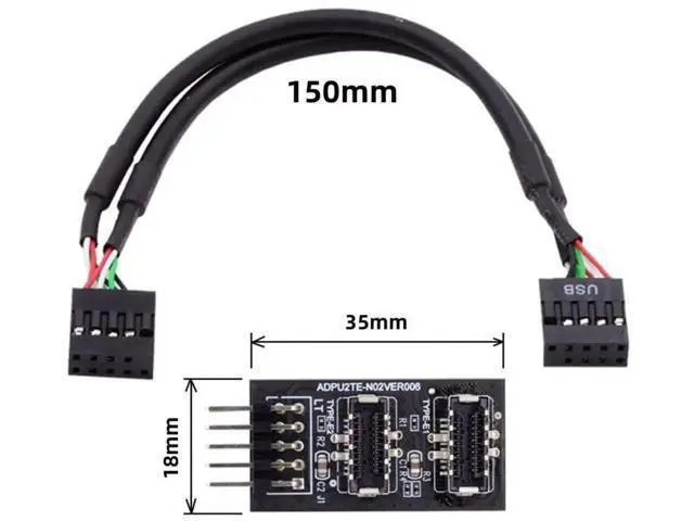 Alt view image 4 of 7 - USB 2.0 9Pin/10Pin to Dual USB 3.1 Type E Female Adapter, Motherboard Header Extension for Front Panel