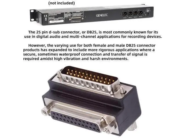 Alt view image 6 of 7 - 90 Degree Down Angled DB25 D-Sub Adapter, Male Nut to Female Screw Extension Connector, Compatible with Parallel LPT & AES/EBU Digital Audio Devices