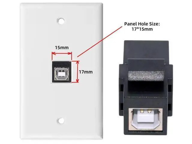 Alt view image 6 of 7 - USB 2.0 Type-A Female to Type-B Female Keystone Jack Adapter, Wall Plate Socket Module Coupler