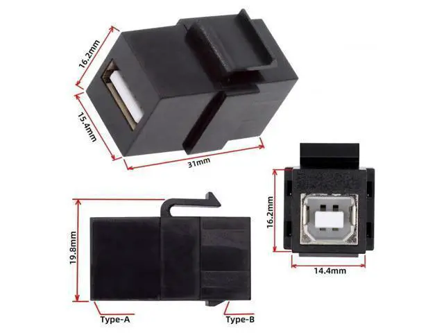 Alt view image 7 of 7 - USB2.0 Type-A Female to Type-B Female Keystone Jack Coupler Adapter for Wall Plate & Panel Cabling