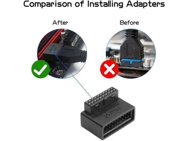 Alt view image 3 of 6 - 2 Pack 90 Degree USB 3.0 19/20 Pin Motherboard Adapter, L-Shaped Male to Female Right Angle Connector (PH19A+PH19B)