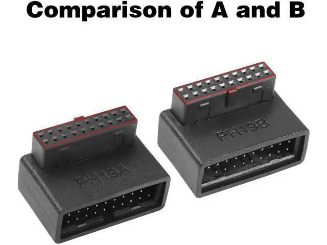 Alt view image 4 of 6 - 2 Pack 90 Degree USB 3.0 19/20 Pin Motherboard Adapter, L-Shaped Male to Female Right Angle Connector (PH19A+PH19B)
