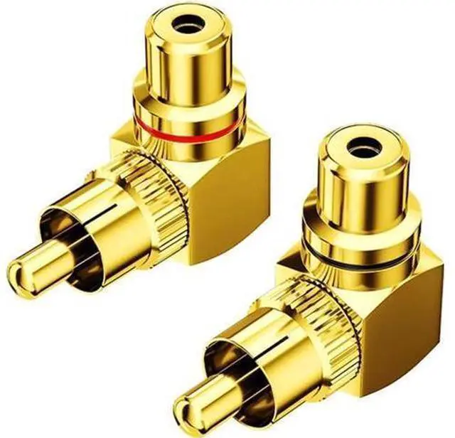 Main image of 2 Pack 90 Degree Right Angle RCA Male to Female Adapters, Elbow RCA Connector Plugs in Red & Black for Audio Video Devices