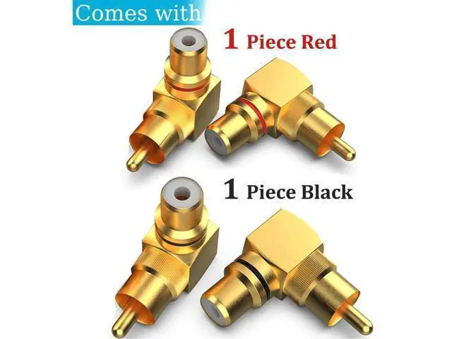 Alt view image 2 of 7 - 2 Pack 90 Degree Right Angle RCA Male to Female Adapters, Elbow RCA Connector Plugs in Red & Black for Audio Video Devices