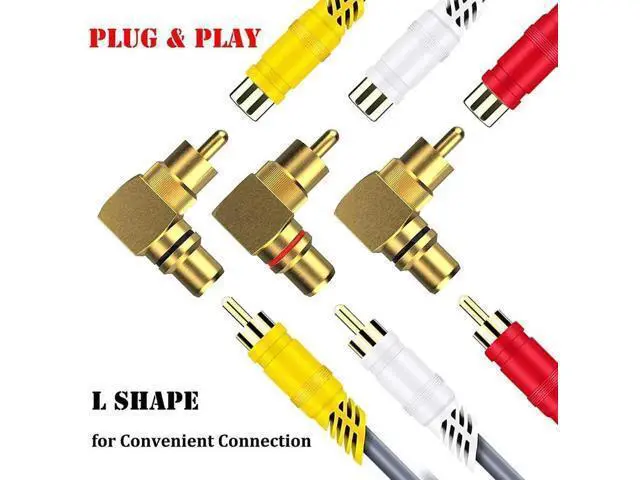 Alt view image 4 of 7 - 2 Pack 90 Degree Right Angle RCA Male to Female Adapters, Elbow RCA Connector Plugs in Red & Black for Audio Video Devices