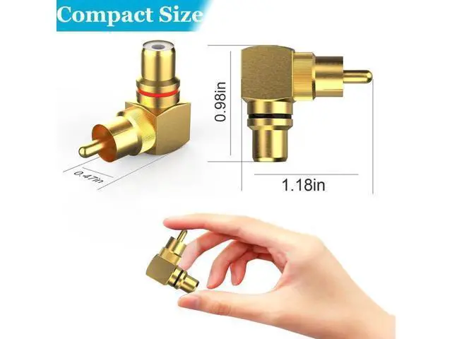 Alt view image 6 of 7 - 2 Pack 90 Degree Right Angle RCA Male to Female Adapters, Elbow RCA Connector Plugs in Red & Black for Audio Video Devices