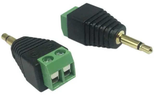 Main image of 2 Pack Solderless 3.5mm TS Mono Male to 2-Pin Screw Terminal Adapter, Mono Audio Balun AUX Converter