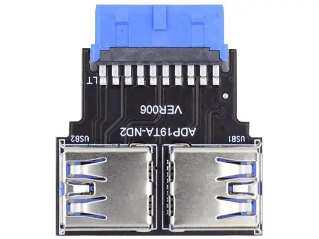 Alt view image 3 of 7 - Horizontal Dual USB 3.0 A Female to 20/19 Pin Motherboard Header Adapter, 5Gbps PCBA Connector for PC