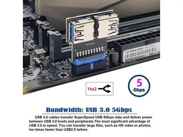 Alt view image 4 of 7 - Horizontal Dual USB 3.0 A Female to 20/19 Pin Motherboard Header Adapter, 5Gbps PCBA Connector for PC