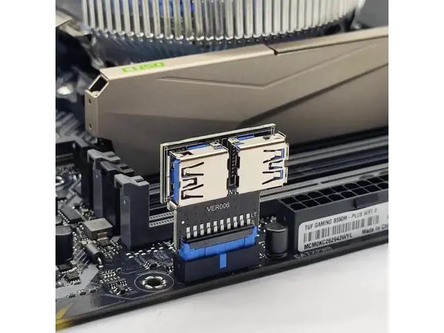 Alt view image 6 of 7 - Horizontal Dual USB 3.0 A Female to 20/19 Pin Motherboard Header Adapter, 5Gbps PCBA Connector for PC