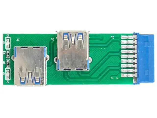 Alt view image 2 of 7 - Dual USB 3.0 A Female to 19/20 Pin Motherboard Header Adapter PCBA with LED Indicator