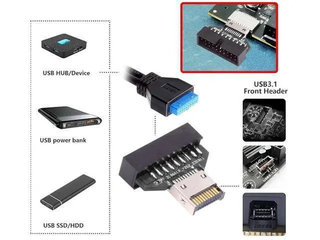 Alt view image 7 of 7 - USB 3.0 20Pin Header to USB 3.1 Type-E IDC Socket Adapter, Front Panel Converter for Desktop Motherboard