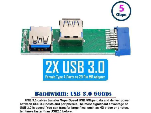 Alt view image 6 of 7 - Dual USB 3.0 A Female to 19/20 Pin Motherboard Header Adapter PCBA with LED Indicator