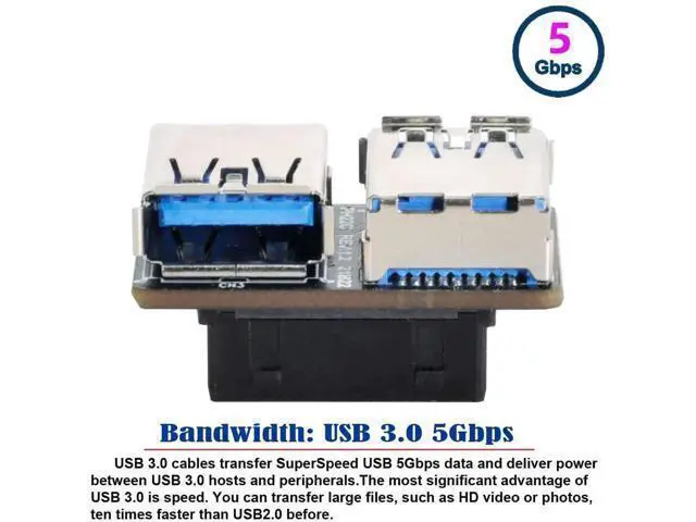 Alt view image 4 of 6 - Flat PCBA Dual USB 3.0 A Female to 19/20 Pin Motherboard Header Adapter