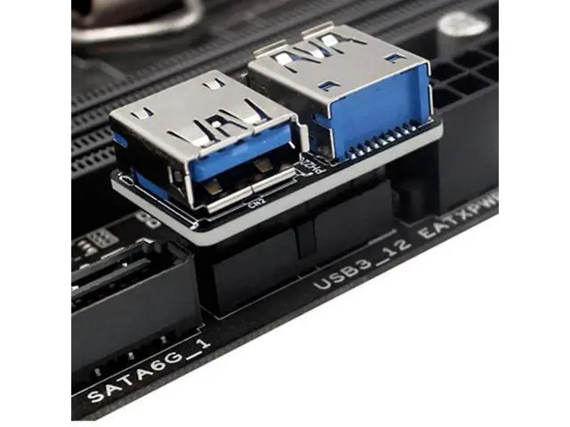 Alt view image 5 of 6 - Flat PCBA Dual USB 3.0 A Female to 19/20 Pin Motherboard Header Adapter