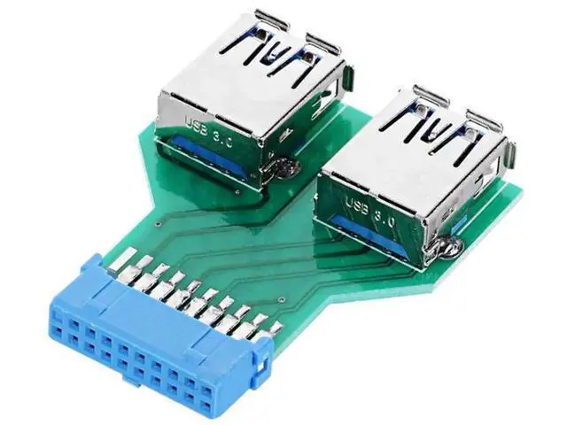 Alt view image 3 of 5 - Dual USB 3.0 A Female to 19/20 Pin Motherboard Header PCBA Adapter