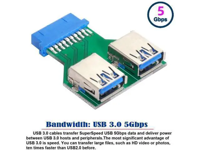 Alt view image 2 of 5 - Dual USB 3.0 A Female to 19/20 Pin Motherboard Header PCBA Adapter