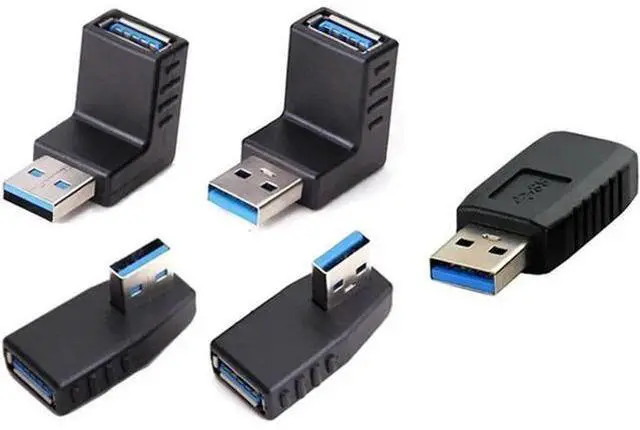 Main image of 5 Pack USB 3.0 Male to Female Gender Changer, 90°/180° Multi-Angle Adapter, 4 Directions Elbow Connector, Port Protector for Laptop & Notebook