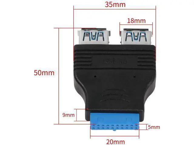 Alt view image 6 of 6 - 2 Pack 19Pin to Dual USB 3.0 Type A Adapter, Flat Motherboard Header Converter for PC Internal Expansion
