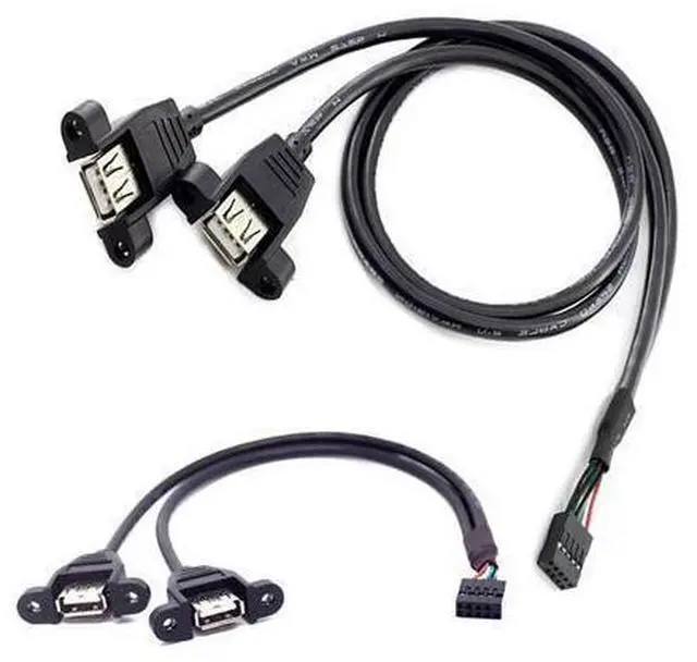 Main image of 30cm Motherboard USB 2.0 9 Pin Header to Dual USB Type A Female Adapter Cable, Internal Front Panel USB Expansion Cord with Screw Mount Holes, 480Mbps High Speed for Desktop PC Chassis Modding 30cm