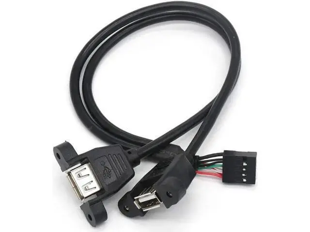 Alt view image 4 of 5 - 150cm Motherboard USB 2.0 9 Pin Header to Dual USB Type A Female Adapter Cable, Internal Front Panel USB Expansion Cord with Screw Mount Holes, 480Mbps High Speed for Desktop PC Chassis Modding