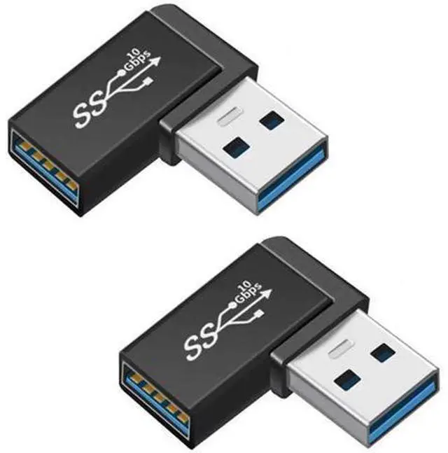 Main image of 2 Pack Black 90 Degree Right Angle USB 3.0 Male to Female Adapter, L-Shaped USB A Extender Connector for External Hard Drives, USB Flash Drives, Wireless Adapters, Cameras, Mice & Keyboards