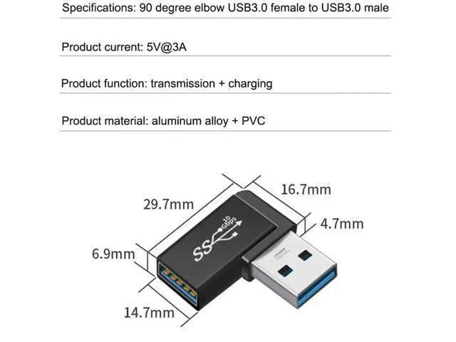 Alt view image 4 of 5 - 2 Pack Black 90 Degree Right Angle USB 3.0 Male to Female Adapter, L-Shaped USB A Extender Connector for External Hard Drives, USB Flash Drives, Wireless Adapters, Cameras, Mice & Keyboards