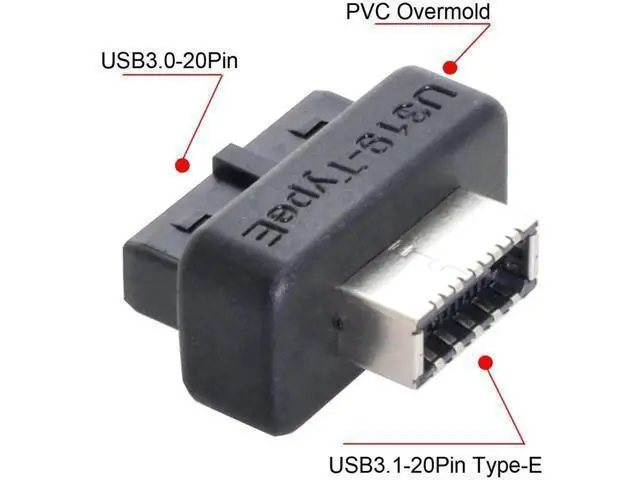 Alt view image 6 of 7 - Vertical USB 3.0 20Pin Header Male to USB 3.1 Type-E Female Motherboard Adapter, Internal Front Panel USB Type-E Extension Data Converter for PC Chassis