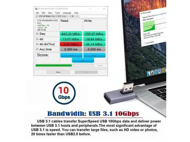 Alt view image 6 of 7 - Low Profile Right 90 Degree USB 3.0 Male to Female Extension Adapter, 10Gbps Super Speed USB-A Extender Supports Charging, Data & Video Transfer for Laptops, Docks, External SSDs