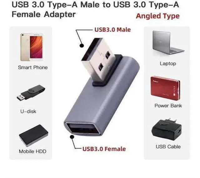 Alt view image 7 of 7 - Low Profile Right 90 Degree USB 3.0 Male to Female Extension Adapter, 10Gbps Super Speed USB-A Extender Supports Charging, Data & Video Transfer for Laptops, Docks, External SSDs