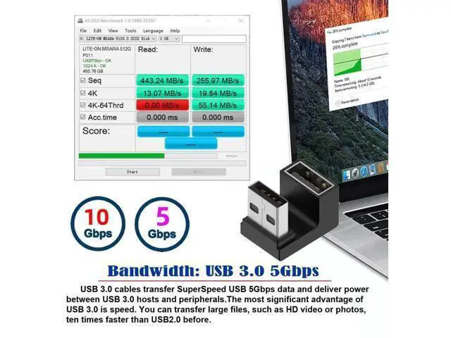 Alt view image 3 of 7 - 360° Rotatable U-Shape Back Angled USB 3.2 Gen2 Male to Female Extension Adapter, 10Gbps SuperSpeed USB Type A Elbow Extender, Support Power Charging, Data Sync & Video Transmission