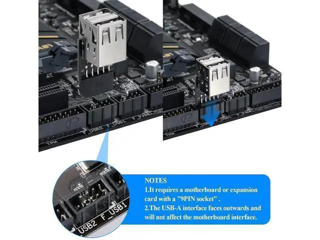 Alt view image 2 of 7 - 9Pin USB 2.0 Header 1 to 2 Port Dual Layer Splitter Adapter for PC Motherboard