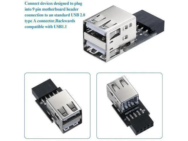 Alt view image 7 of 7 - 9Pin USB 2.0 Header 1 to 2 Port Dual Layer Splitter Adapter for PC Motherboard