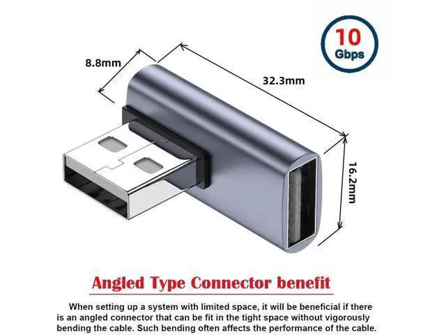 Alt view image 3 of 7 - Low Profile Right 90 Degree USB 3.0 Male to Female Extension Adapter, 10Gbps Super Speed USB-A Extender Supports Charging, Data & Video Transfer for Laptops, Docks, External SSDs