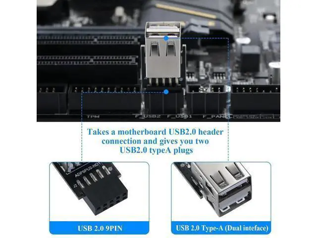 Alt view image 4 of 7 - 9Pin USB 2.0 Header 1 to 2 Port Dual Layer Splitter Adapter for PC Motherboard