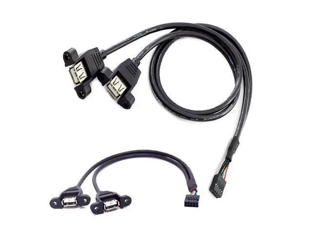Alt view image 2 of 5 - 150cm Motherboard USB 2.0 9 Pin Header to Dual USB Type A Female Adapter Cable, Internal Front Panel USB Expansion Cord with Screw Mount Holes, 480Mbps High Speed for Desktop PC Chassis Modding
