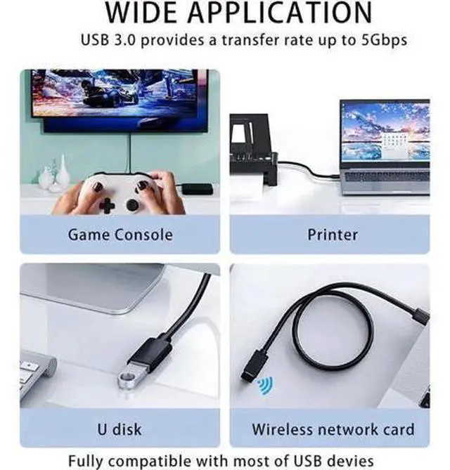 Alt view image 5 of 6 - USB 3.0 Male to Female Extension Cable 1.64FT, High Speed USB Extender Cord for Webcam, Keyboard, Flash Drive, HDD & Printer