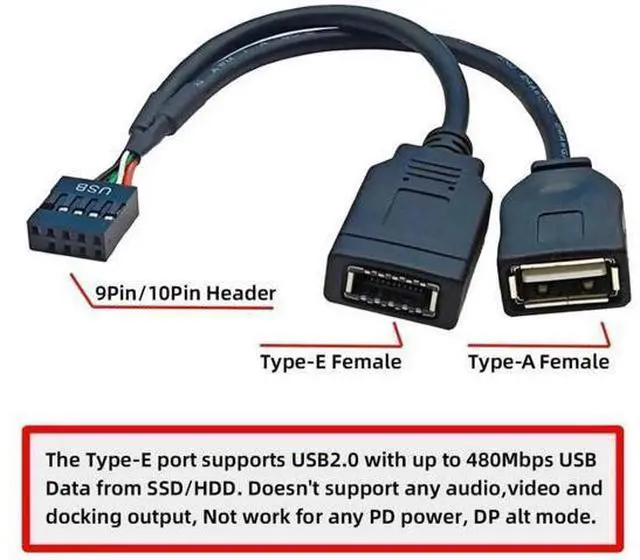 Alt view image 4 of 7 - 0.49FT Motherboard 9Pin USB2.0 Male 1-to-2 Splitter Cable, 9Pin Header to Dual Type-E Key-A Female Front Panel Extension Cord for PC Chassis