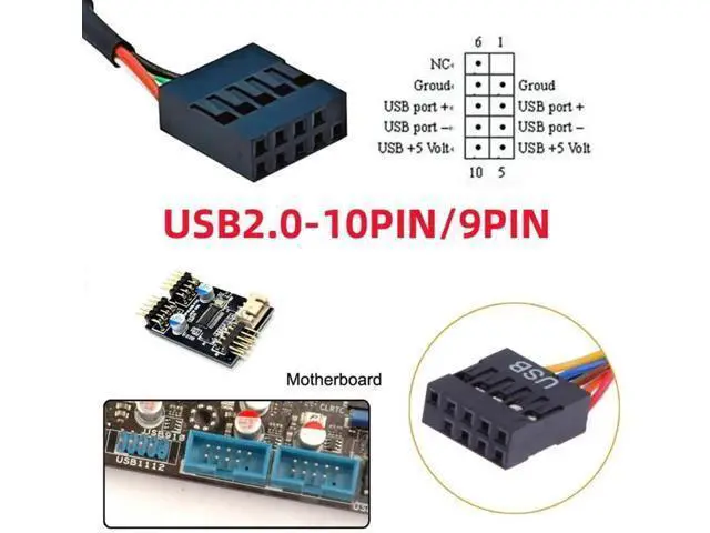 Alt view image 3 of 7 - 0.49FT Motherboard 9Pin USB2.0 Male 1-to-2 Splitter Cable, 9Pin Header to Dual Type-E Key-A Female Front Panel Extension Cord for PC Chassis