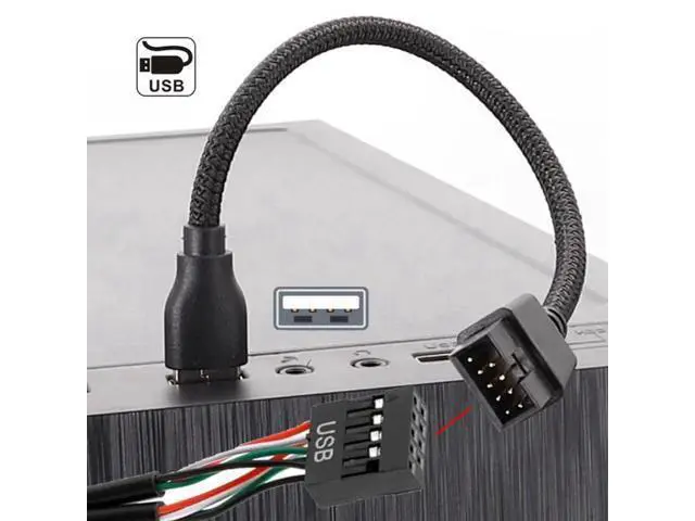 Alt view image 4 of 7 - 20cm Nylon Braided USB2.0 9/10Pin Motherboard Header Male to USB-A Male Extension Cable