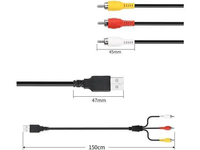 Alt view image 2 of 6 - 5FT/1.5M USB 2.0 A Male to 3 RCA Male Composite AV Cable, USB to Triple RCA Audio Video Splitter Cord for Vizio TVs & AV Media Devices