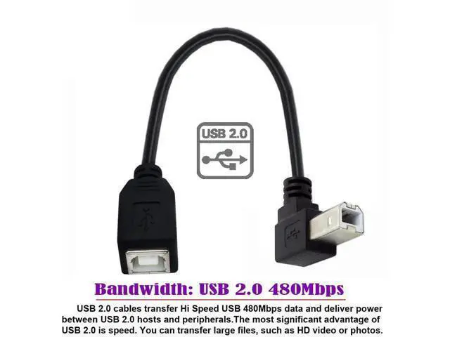 Alt view image 3 of 7 - 20cm 90° Down Angled USB 2.0 Type-B Male to Female Extension Cable for Printer, Scanner and Disk Drive