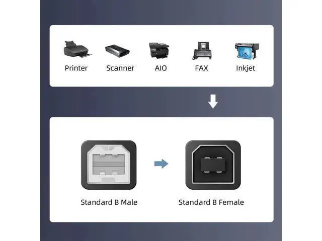 Alt view image 5 of 7 - 20cm 90° Down Angled USB 2.0 Type-B Male to Female Extension Cable for Printer, Scanner and Disk Drive