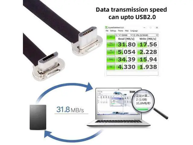 Alt view image 2 of 7 - 16cm Flat Micro USB 2.0 Male to Male Cable, Up-Down 90° Angled Ultra Slim 5Pin Cord for Charging & Data Sync