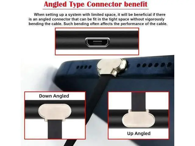 Alt view image 4 of 7 - 16cm Flat Micro USB 2.0 Male to Male Cable, Up-Down 90° Angled Ultra Slim 5Pin Cord for Charging & Data Sync