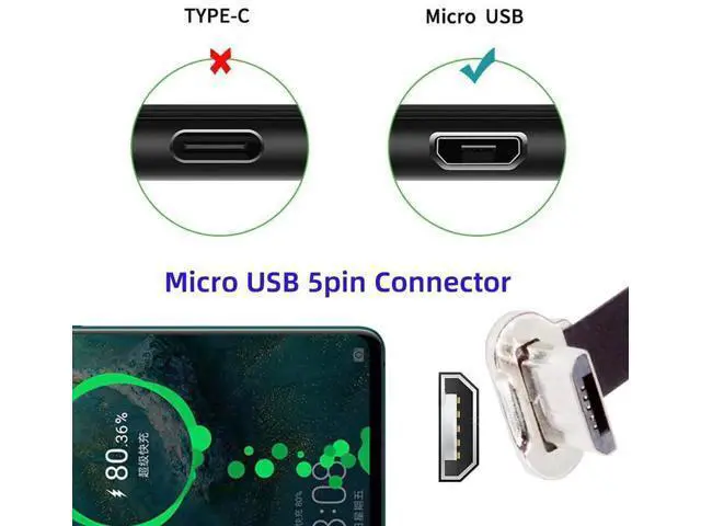 Alt view image 7 of 7 - 16cm Flat Micro USB 2.0 Male to Male Cable, Up-Down 90° Angled Ultra Slim 5Pin Cord for Charging & Data Sync