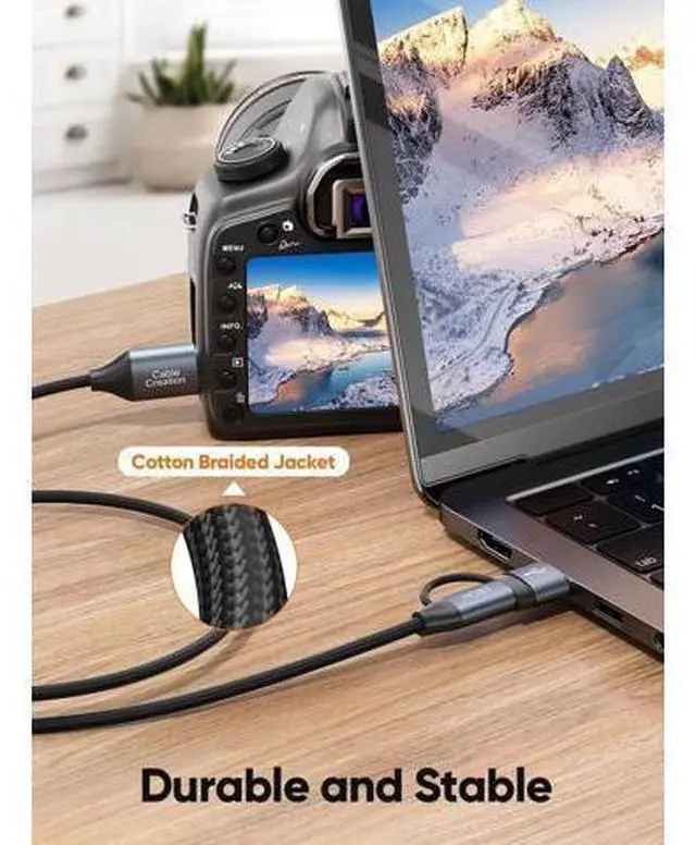 Alt view image 3 of 7 - 2FT USB 3.0 USB A/C to Micro B Cable, 5Gbps High Speed Cord for External Hard Drive, Camera, iPhone 15 Series, Grey