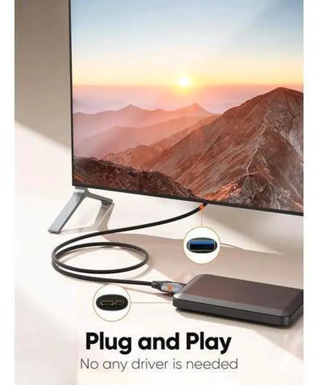 Alt view image 7 of 7 - 2FT USB 3.0 USB A/C to Micro B Cable, 5Gbps High Speed Cord for External Hard Drive, Camera, iPhone 15 Series, Grey